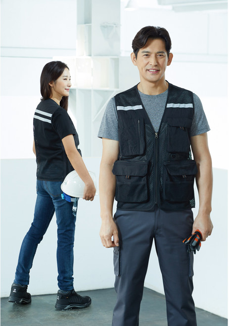 지벤 여름 작업복 조끼 zb-v2223 여름조끼/다양한포켓 8개/휴대폰 주머니/작업조끼/하계조끼/단체조끼/메쉬조/경량 풀메쉬/앞뒤메쉬