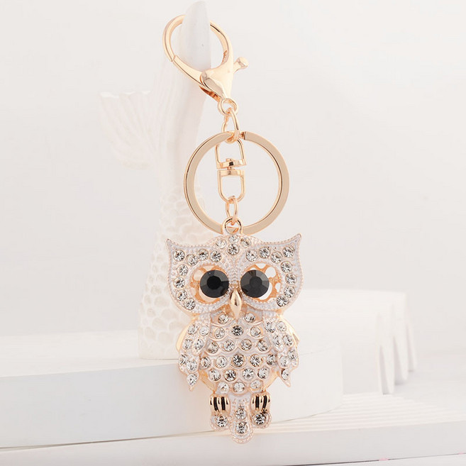 풍수 부엉이 키링 키홀더 큐빅 행운부엉이 행운 열쇠고리 풍수소품 선물 재물, 1개, 화이트골드