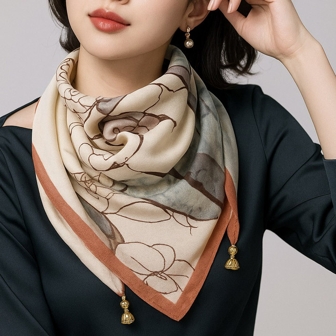 스카프 2종세트 간편한 자석 스카프 매듭 없이 착용하는 여성 목 스카프 선물용 패션 아이템