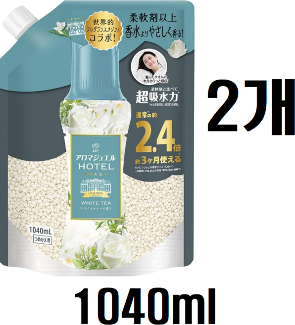 레노아 해피니스 아로마 쥬얼 향 비즈 화이트티 고급 호텔 향기, 1.04L, 2개