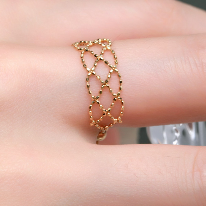 [러브넛] 18K 니아 레이스 슬라이드 여성 데일리 포인트 사계절 골드 반지