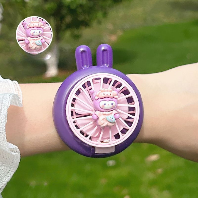 픽슝 시계선풍기 손목밴드 USB충전 휴대용 팔찌 선풍기, 쿠로 퍼플, 300mAh