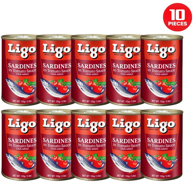필리핀 정어리 리고 사딘스 Ligo Sardines Tomato Chili 10cans SET, 10개, 155g