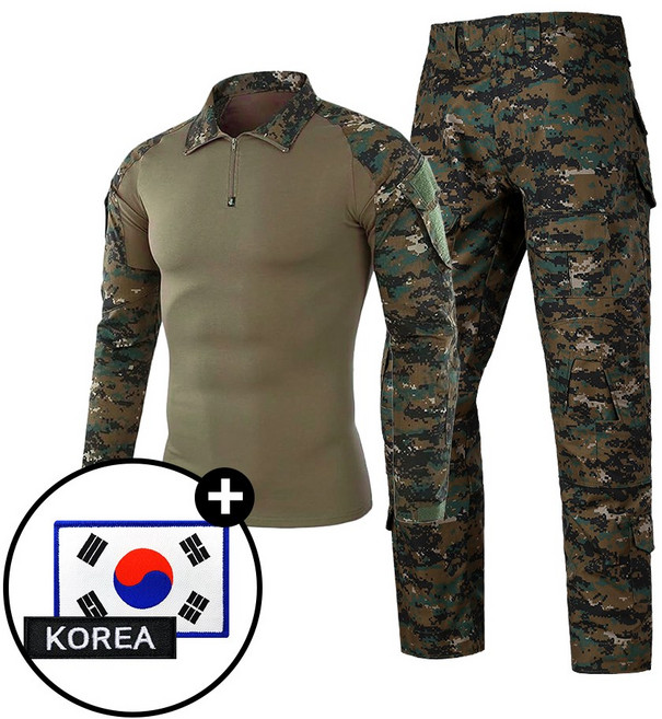 SET 택티컬 전술 컴뱃셔츠 긴팔+팬츠 세트 - 아웃도어 군인 간부 강철부대 캠핑 카고 바지, 특전사