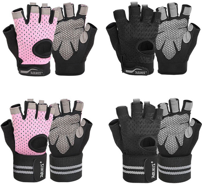 AOLIKES 헬스장갑(HS-113) 2가지 타입 운동장갑 헬스스트랩 헬스보조장갑, 블랙