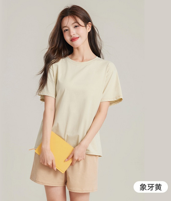 ZenPolo 純棉 夏季睡衣 家居服 女兩件套 象牙黃 XL