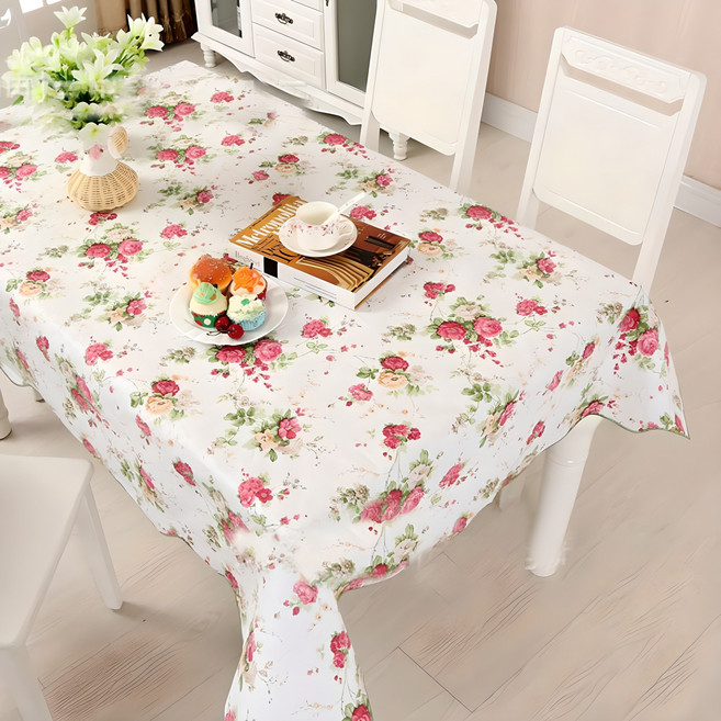 블럭마트 방수 식탁보 4인용, 장미꽃2, 152 x 106 cm, 1개