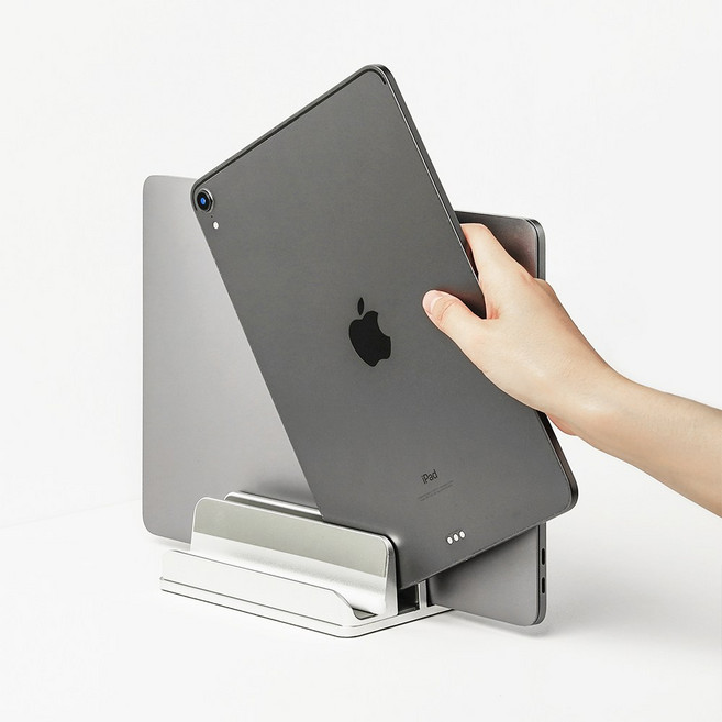 라이트피플 노트북 수직 거치대 맥북거치대 맥미니 클램쉘 세로 스탠드, 4슬롯, 실버, 1개