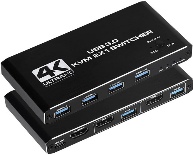 Coms HDMI KVM 스위치 선택기 2대1 USB3.0 4포트 OU949, 1개