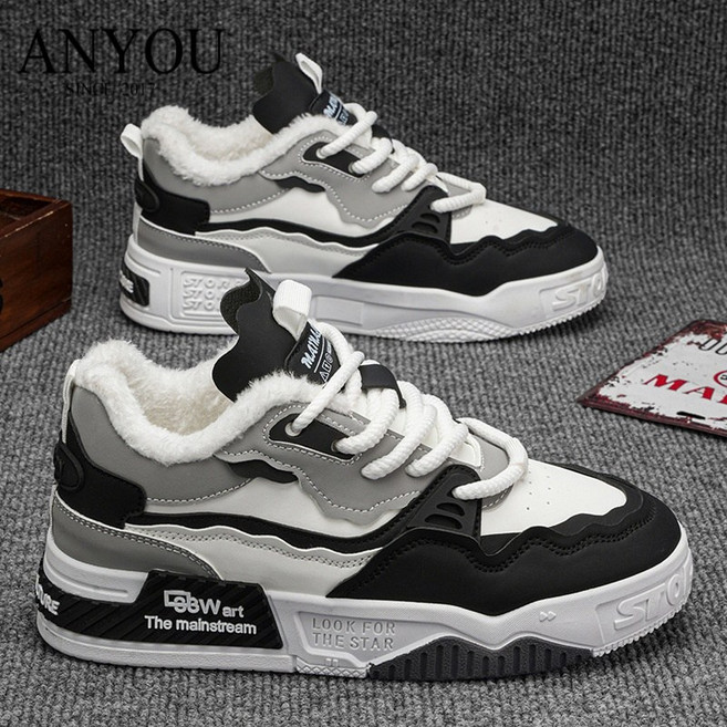 ANYOU 남성 신발 캐주얼 운동화 두꺼운 바닥 키높이 가죽 판화