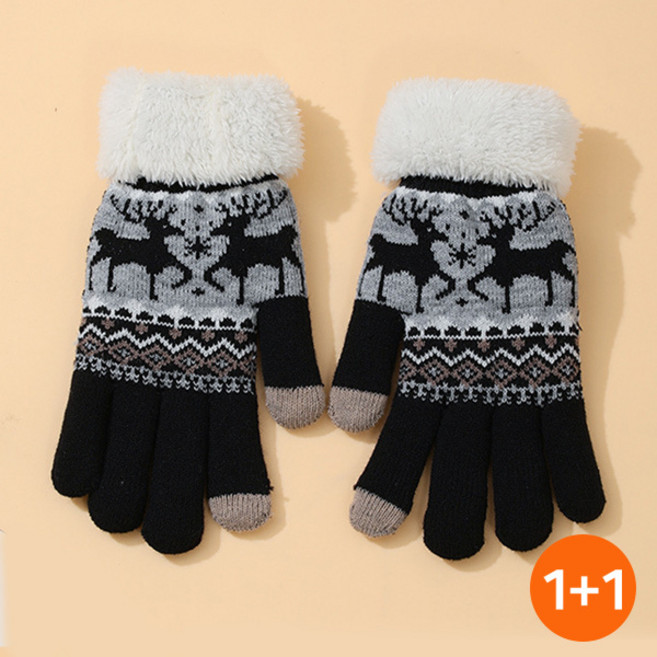 1+1 남녀공용 겨울 양털장갑 두툼한 스마트 터치 털 기모 니트 장갑