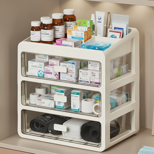 모디홈 약통정리함 다용도 서랍형 데스크 수납함, 1개, 투명화이트