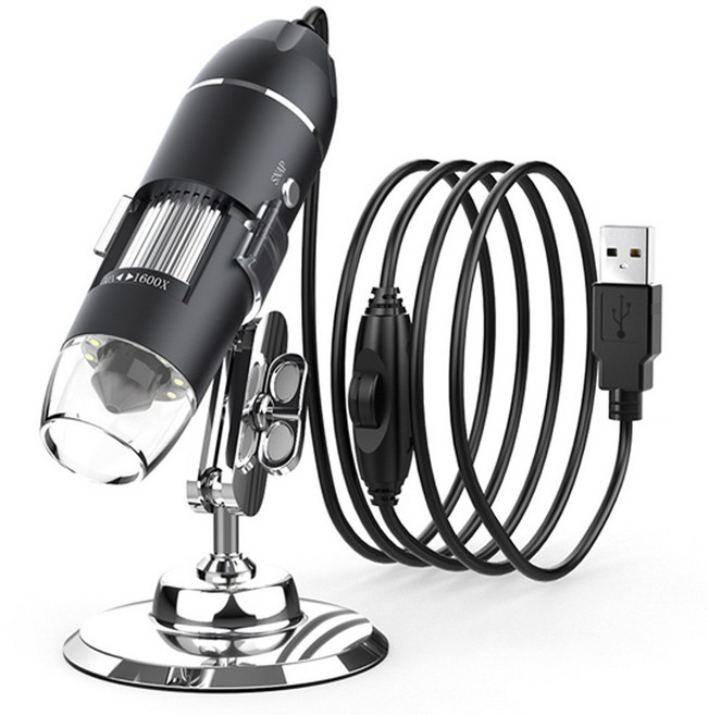 투데이리빙 USB 디지털 전자 미니 현미경 1600 배줌 PC 스마트폰 연결 두피 개미 미생물 과학 실험 촬영 휴대용 거치대 세트, 1세트, 1600배