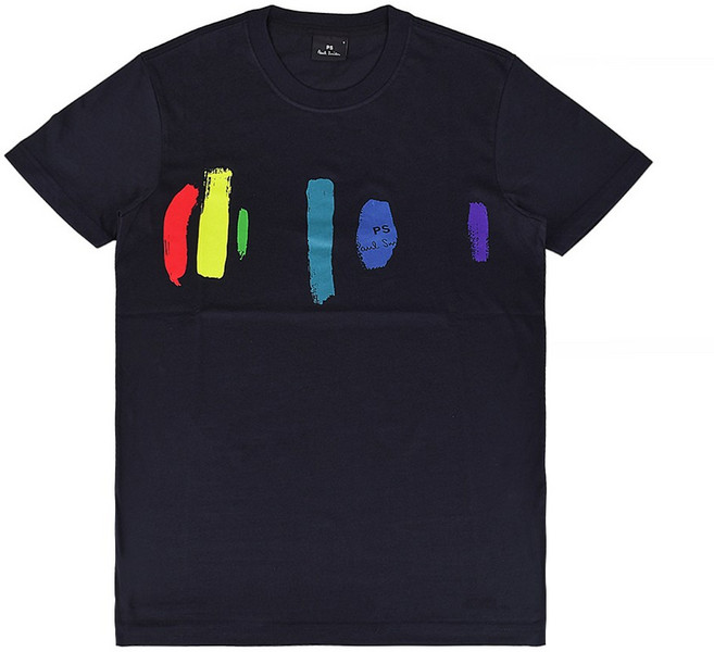 PAUL SMITH 縮寫字母LOGO筆刷條紋塗鴉設計純棉短袖T(男款/海軍藍)
