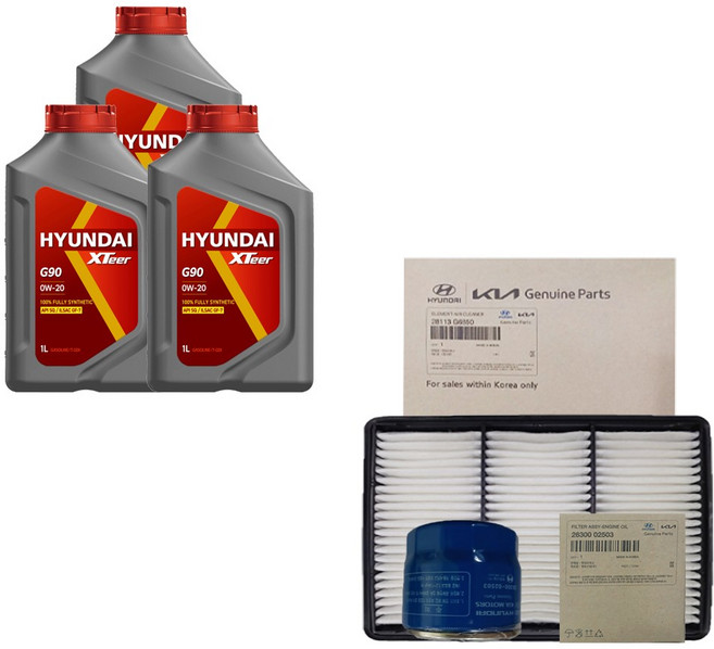 모닝 어반 가솔린 현대오일뱅크 엑스티어 G90 0W20 3L 엔진오일 순정 필터 세트 02503-G6850, 1개