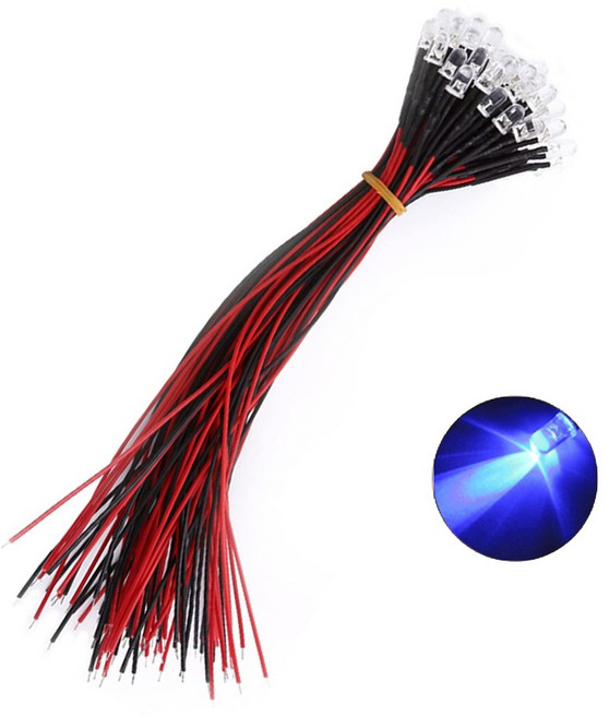 220V 저항내장형 3파이 LED 블루 표시등 와이어 케이블 일체형 콘센트 스위치 배전반 전원표시 DIY 전기부품, 10개