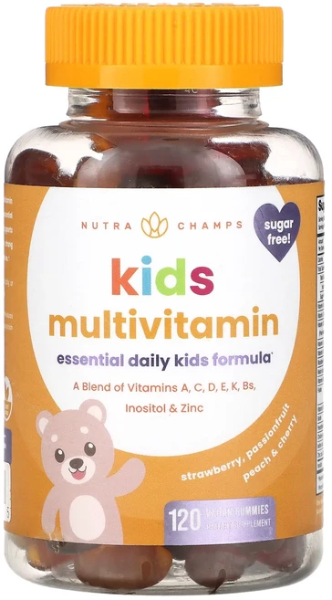 헁복하고 건강하세요 NutraChamps 어린이용 종합비타민 딸기 패션프루트 복숭아 & 체리 맛 비건 구미젤리 120개 늘 챙기셔야합니다, NutraChamps어린이용종합비타민딸기패션프루트복숭아 - 쿠팡