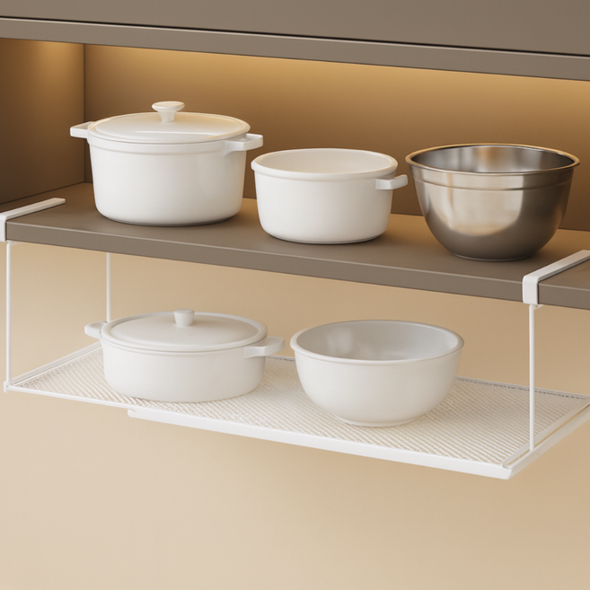 PridePage 길이조절 무조립 확장형 다용도 언더선반, 화이트, 1개