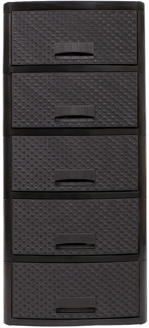 4654 5단 라탄 서랍장 플라스틱서랍장 수납장, 블랙