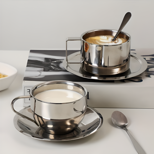 쿠코아 스테인리스 304 커피잔 세트, 1세트, 실버 180ml