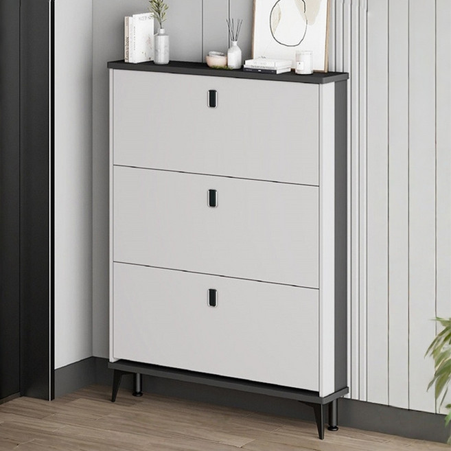 초슬림 현관 신발장수납장 60/80CM 이케아신발장슬림, 60 럭셔리 화이트, 3단