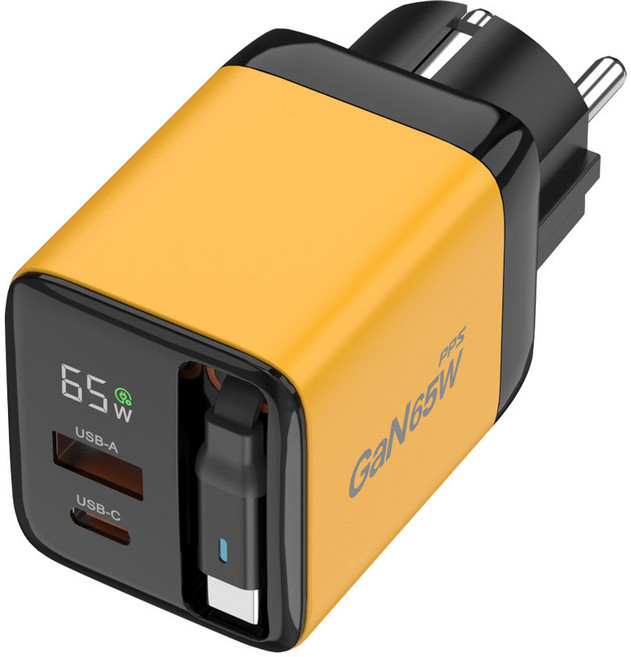 REEL-PD65W-LED 접지형 LCD 초고속 릴타입 충전기 GaN PD PPS, 노란색