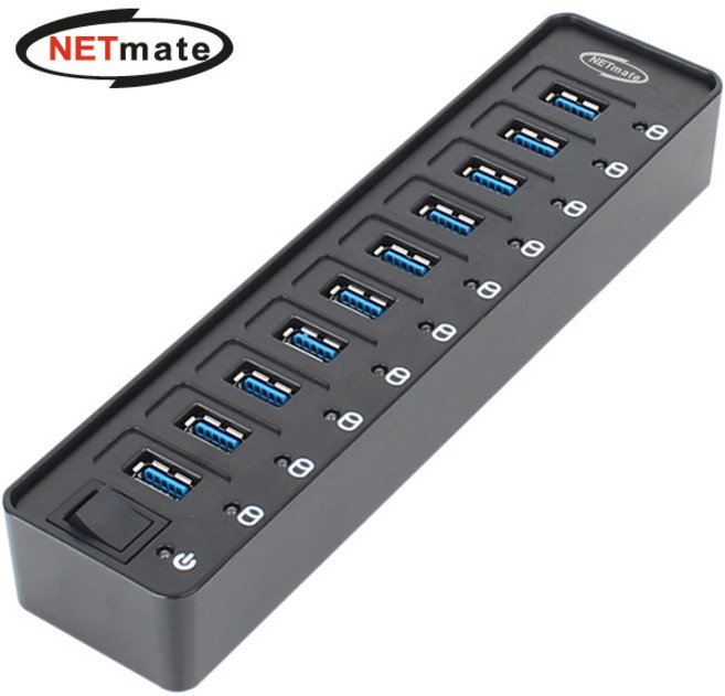 NETmate NMU-HY10 USB3.0 10포트 유전원 허브(12V3A 전원 아답터 포함), 본상품선택, 1개