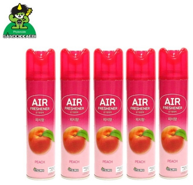(형제)산도깨비 스프레이방향제 공기청향제 가정용 업소용 피치(복숭아)향 탈취 스프레이 방향제, 5개, 300ml