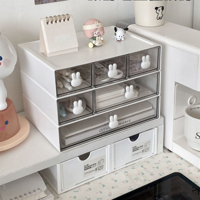 래빗 데스크 오거나이저 책상 화장품 소품 정리함 수납함, 1세트, 중형 A+B+C