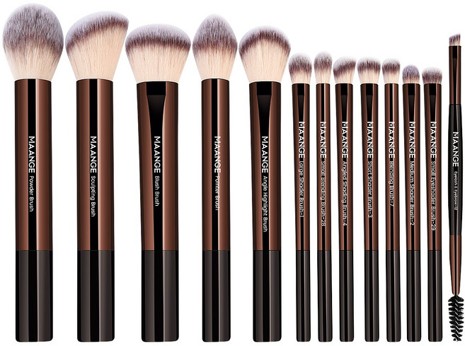 MAANGE 13피스 메이크업 브러시 세트 파운데이션 브러시 아이섀도 브러시 콘 브러시 등., 1개, Brown