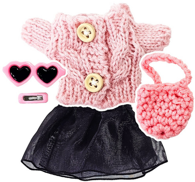 로앤제이 모루인형 봄옷 의상 소품 세트 모루 꾸미기 재료 악세사리 부자재 10cm 15cm, 핑크 나들이 코디, 1개