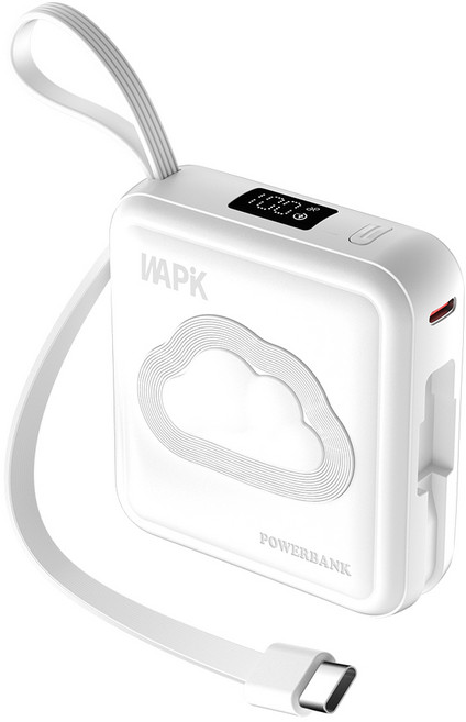 WAPIK 고속충전 일체형 미니 보조배터리 M2 C타입 잔량표시 10000mAh 22.5W, 화이트