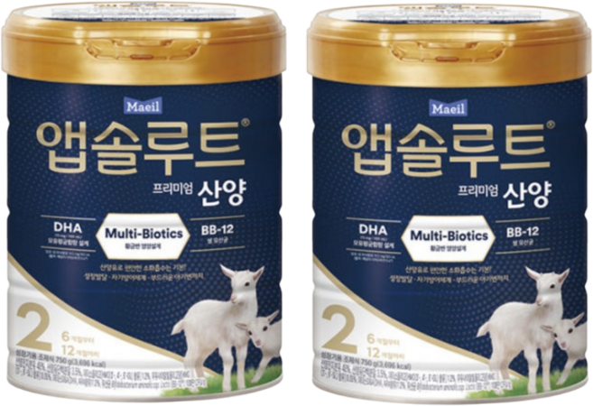 앱솔루트 프리미엄 산양 분유 2단계, 750g, 2개
