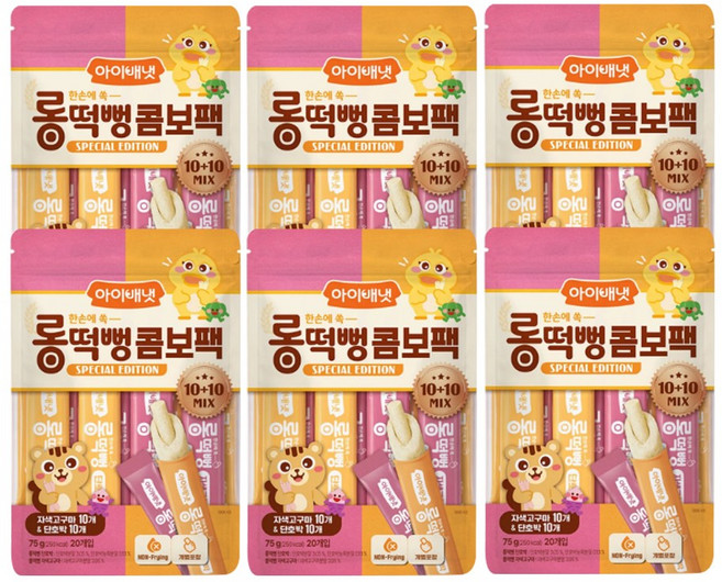 아이배냇 한손에 쏙 롱떡뻥 자색고구마&단호박, 6개, 75g, 콤보팩