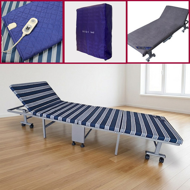 풀세트 라꾸라꾸싱글침대+세탁커버+보관커버+온열매트 4단침대 20탄 차박침대 간이침대 CBK020 간이 접이침대 1인용, 스트라이프