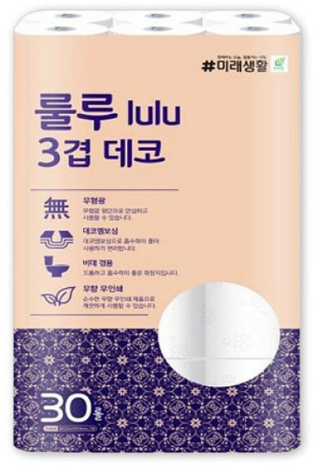 미래생활 룰루 3겹데코 22m 30롤x2팩, 30개입