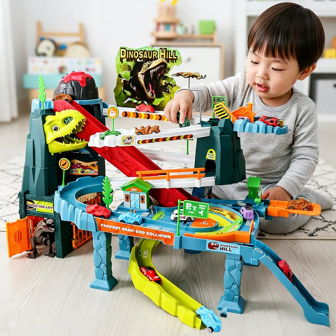토요요 공룡 화산 장난감 세트 레일 기차 주차타워 완구G-HS1, 1세트