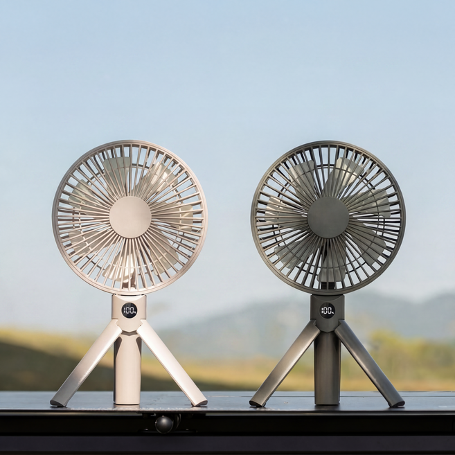 LINSHU 무선 접이식 캠핑 선풍기 무소음 강한 바람량, 모카 브라운, DQ280