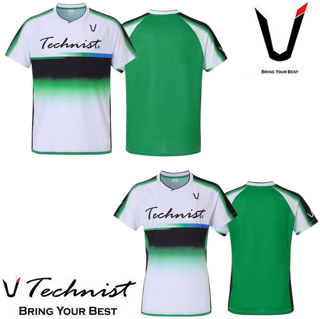테크니스트 티셔츠 배드민턴 반팔 상의 화이트 그린 TNT5456GR