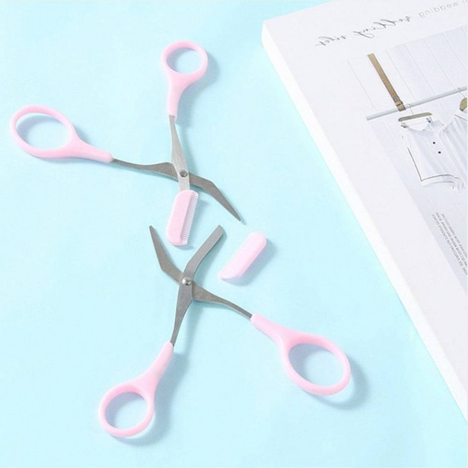 메이크업 도구 빗눈썹가위 셀프 눈썹정리 숱정리 미용가위 핑크 탈부착