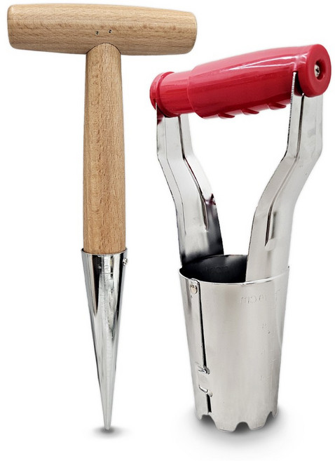 크롬도금 모종이식기 식재봉 세트 모종씨앗심기 분배기 구멍파기 모종천공기 모종심는기계, 1세트