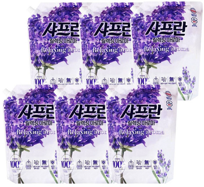 샤프란 롱라스팅 릴렉싱 아로마 섬유유연제 리필, 2.6L, 6개