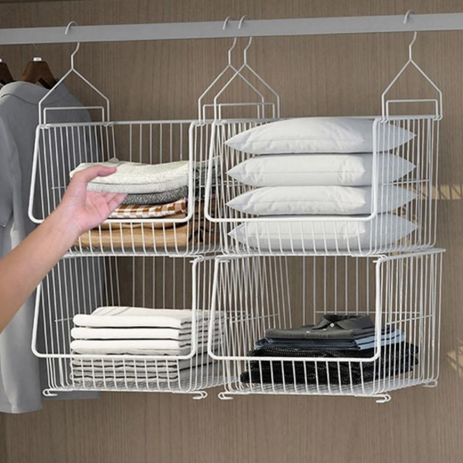 옷장 정리 선반 다용도 걸이 바구니 철제 수납 정리함 공간활용 걸이식 바스켓 걸이형 싱크대 주방 하단, 중형+바구니걸이, 1