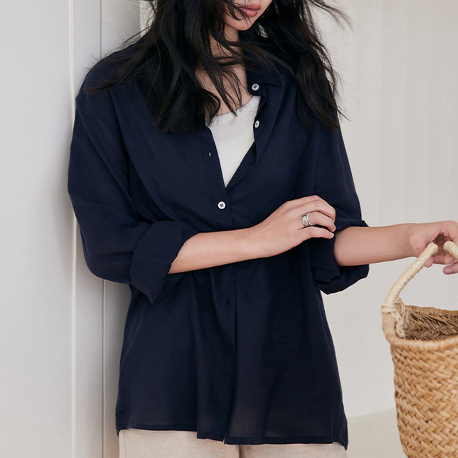 언에스온 여성 텐셀 린넨 루즈핏 심플 셔츠