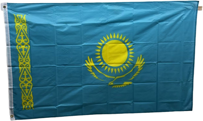 카자흐스탄 국기 Kazakhstan flag 90x150cm 폴리에스터 90g 금속 고리 이중 스티치 마감, 1개, BLUE+YELLOW