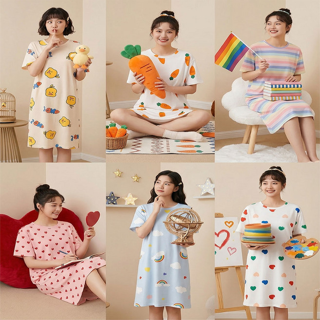 네비오 여성 잠옷 파자마 반팔 원피스 홈웨어