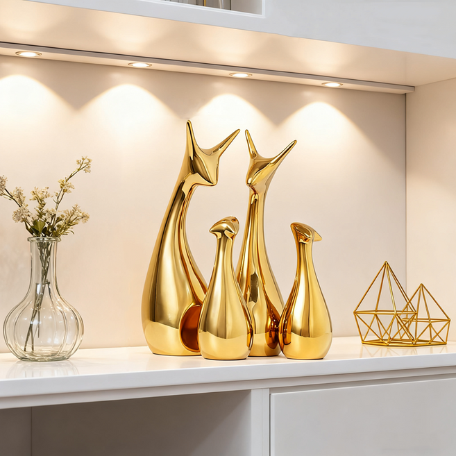 Sunwer 거실 세라믹 장식품 북유럽풍 인테리어 소품 세트 집들이선물 개업선물, 가족4명-김