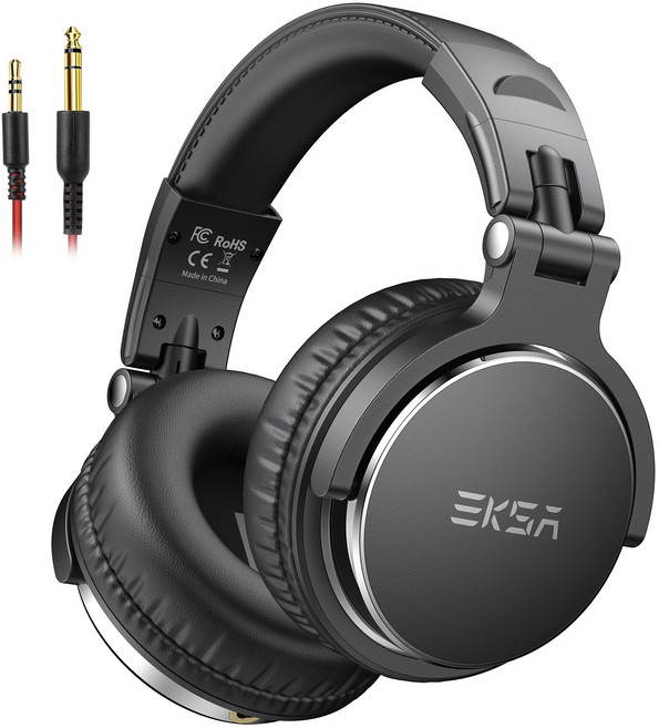 EKSA P100 유선 스튜디오 헤드폰 DJ용 녹음 모니터 헤드셋, 블랙