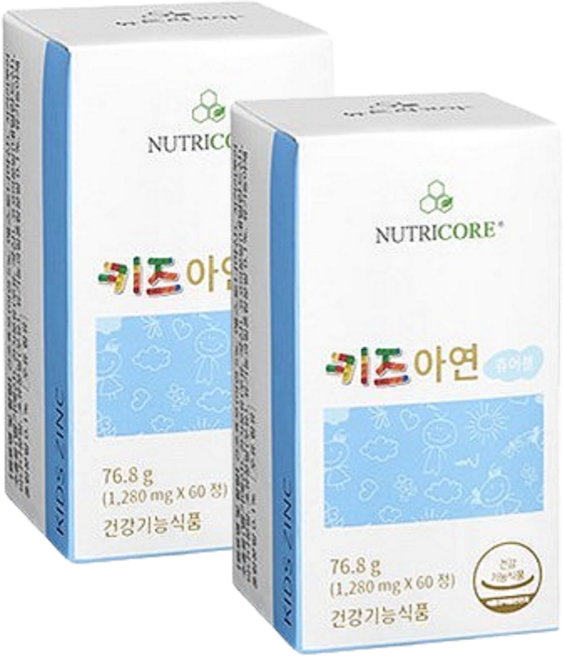 뉴트리코어 코코아맛 츄어블 키즈 아연 1280mg x 60정 x 2박스 4개월분