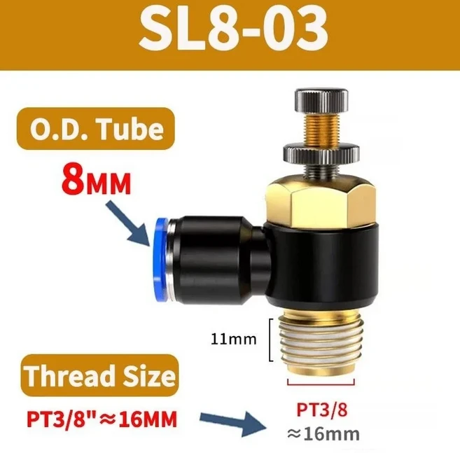 SL 공압 타입 속도 유량 컨트롤러 OD 호스 튜브 1/8 인치 수 기류 제한 퀵 피팅 4-12mm, 17 SL8 03, 02 20 PCS